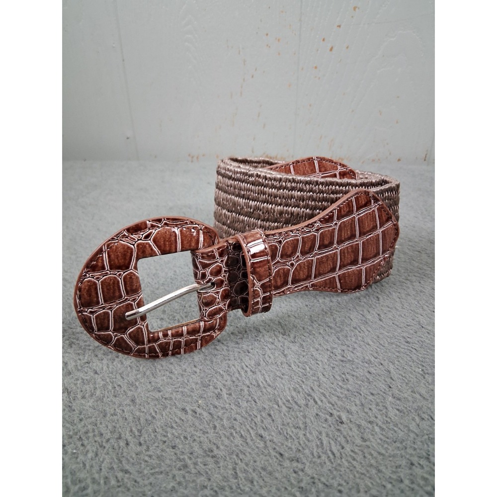 Vintage 90s Stretch Elastic Leather Wide Waist Belt‎ Brown L/ XL Chic Cinch